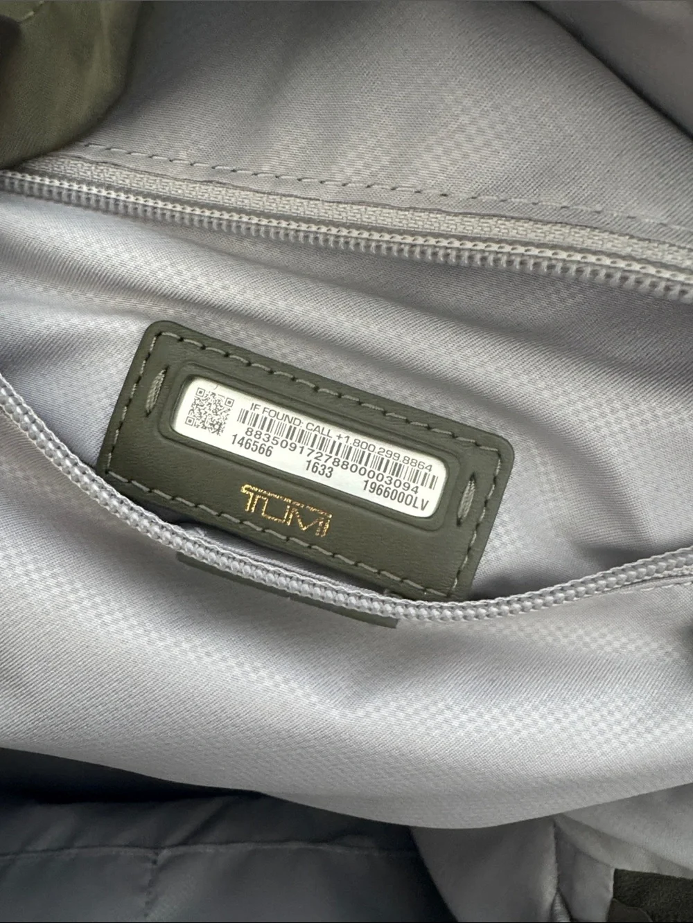 Tumi Olive Green Nylon Backpack with Gold Hardware